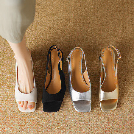 法式晚风真皮粗跟凉鞋女夏方头鱼嘴高跟鞋配裙子一字带银色大码41,居家布艺,居家婚庆拖鞋,淘宝优惠券,粉丝福利购,淘宝优惠卷