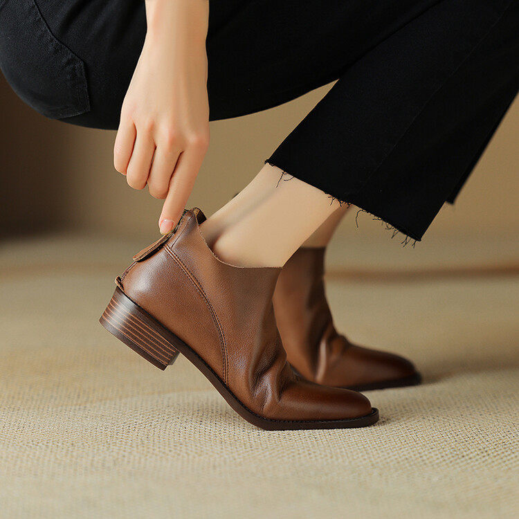 里外全真皮~2023新牛皮3.5cm切尔西短靴单靴粗跟低帮英伦风及踝靴,居家布艺,居家婚庆拖鞋,淘宝优惠券,粉丝福利购,淘宝优惠卷