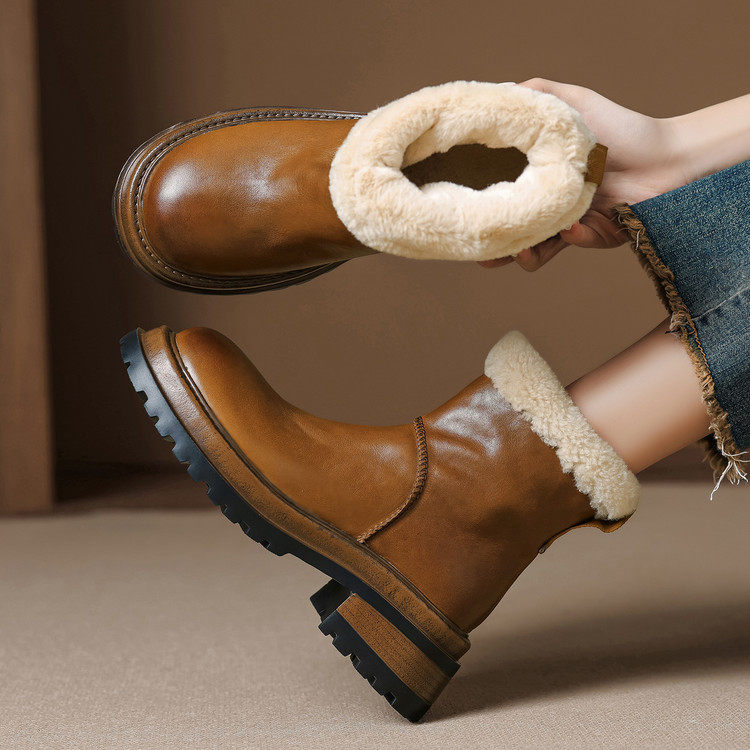 6cm加绒羊毛雪地靴女粗跟保暖短靴防滑厚毛马丁靴冬季皮面毛毛靴,户外/登山/野营/旅行用品,登山鞋/徒步鞋,淘宝优惠券,粉丝福利购,淘宝优惠卷