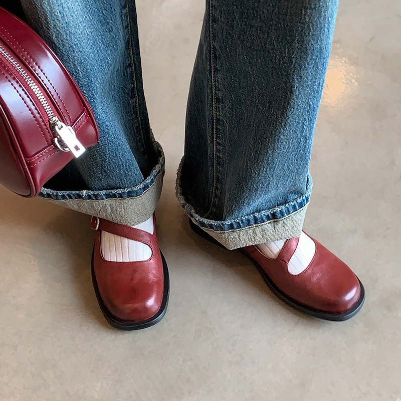 法式复古羊皮单鞋女2025新款小皮鞋真皮低跟平底玛丽珍鞋浅口女鞋