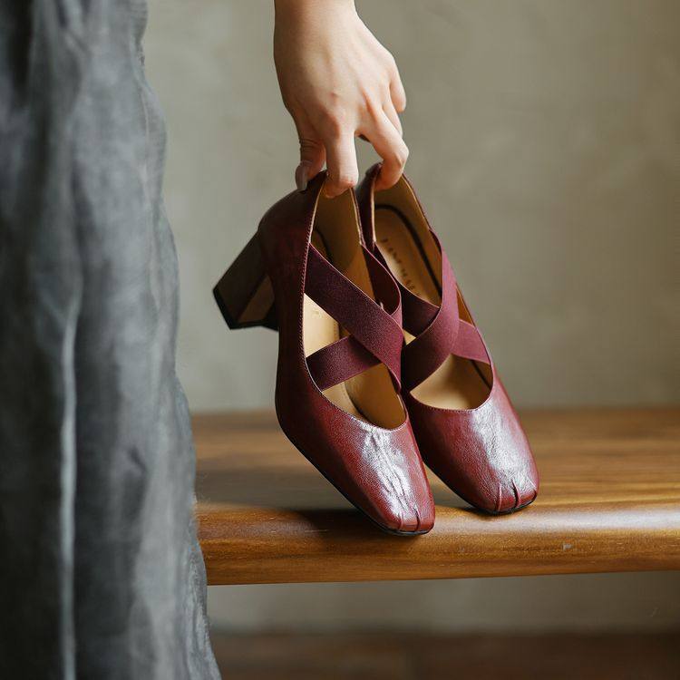 猪鼻鞋头交叉松紧带粗跟气质高跟鞋2025早春新款浅口头层羊皮单鞋,居家布艺,居家婚庆拖鞋,淘宝优惠券,粉丝福利购,淘宝优惠卷