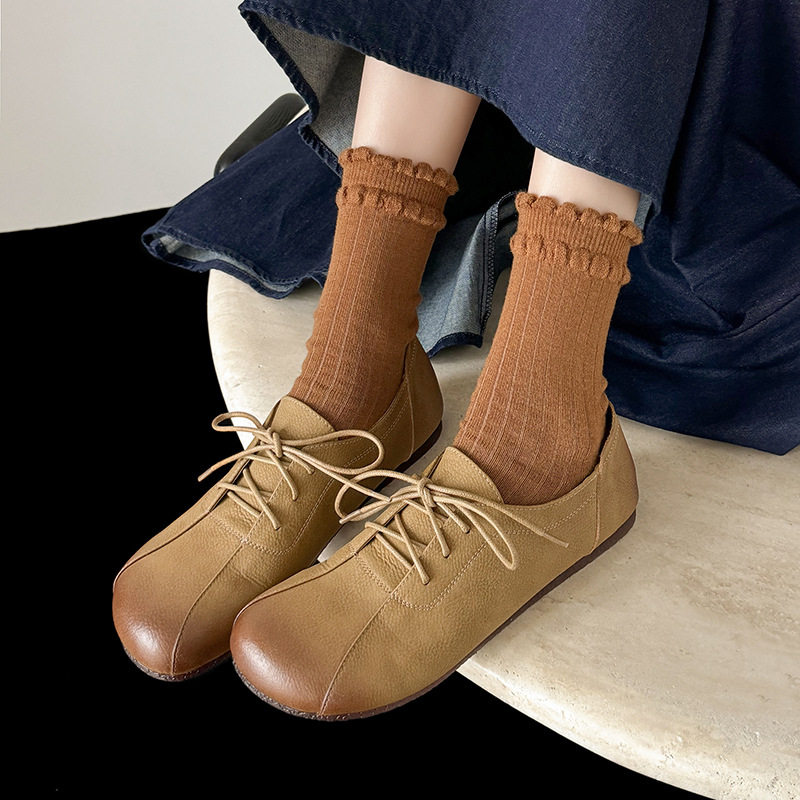 2024春季新品真皮深口单鞋女前系带低跟平底复古百搭软皮子纯皮,运动/瑜伽/健身/球迷用品,广场舞鞋,淘宝优惠券,粉丝福利购,淘宝优惠卷