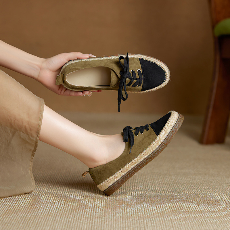 2025新款真皮复古平底单鞋女配裙子小羊皮休闲鞋不累脚软底渔夫鞋