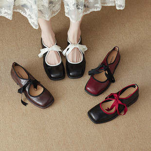日系复古圆头浅口百搭小皮鞋 复古森女蝴蝶结玛丽珍单鞋 女2025新款