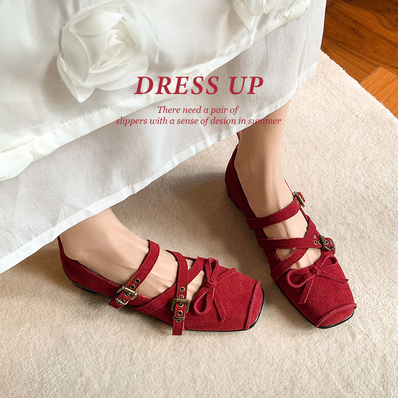 牛皮版猪鼻玛丽珍鞋2025新款复古方头芭蕾舞鞋法式浅口一字扣女鞋