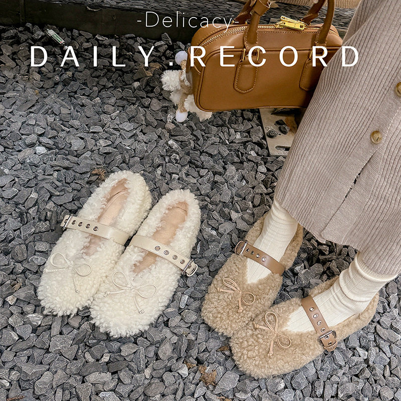 法式平底毛毛鞋女2024年新款蝴蝶结加厚玛丽珍加绒保暖羊羔毛单鞋,户外/登山/野营/旅行用品,登山鞋/徒步鞋,淘宝优惠券,粉丝福利购,淘宝优惠卷