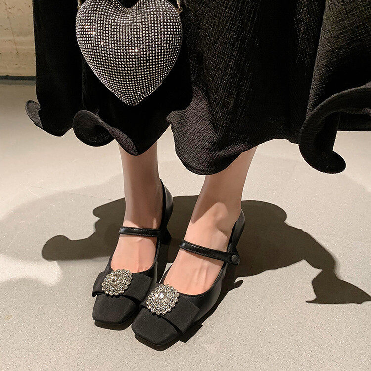 黑色高跟鞋女鞋婚鞋气质小香风拼色蝴蝶结水钻名媛不累脚单鞋婚鞋,女鞋,马丁靴,淘宝优惠券,粉丝福利购,淘宝优惠卷