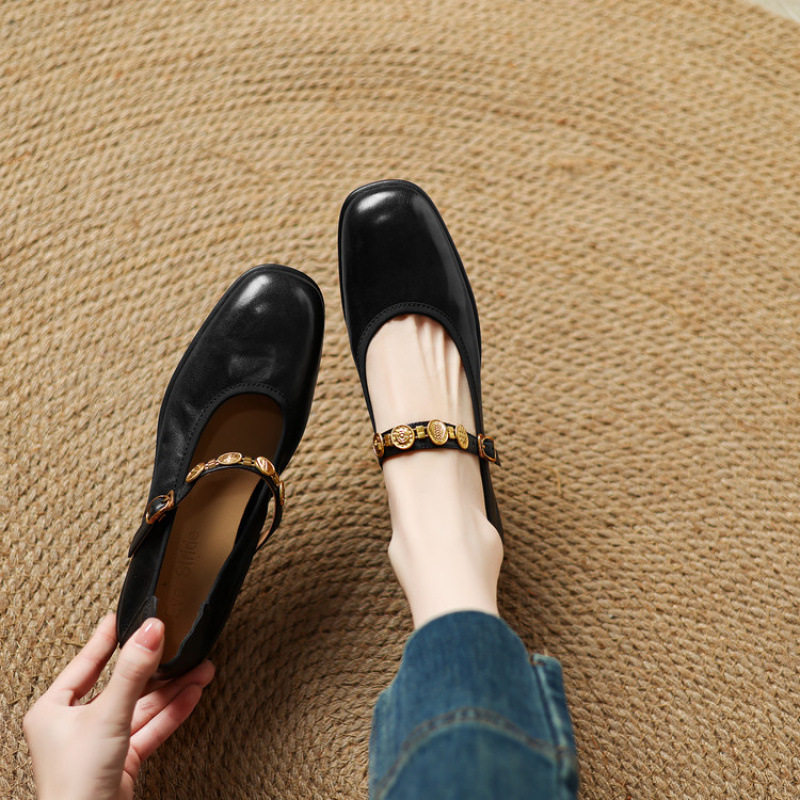 秋季新款坡跟小香风一字扣玛丽珍鞋女圆头浅口平底单鞋奶奶鞋复古,居家布艺,居家婚庆拖鞋,淘宝优惠券,粉丝福利购,淘宝优惠卷