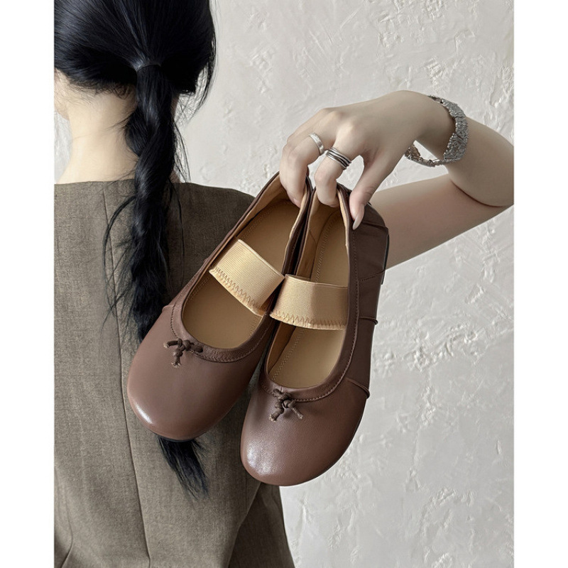 法式软底蝴蝶结玛丽珍鞋女2025新款真皮浅口单鞋一字带平底小皮鞋