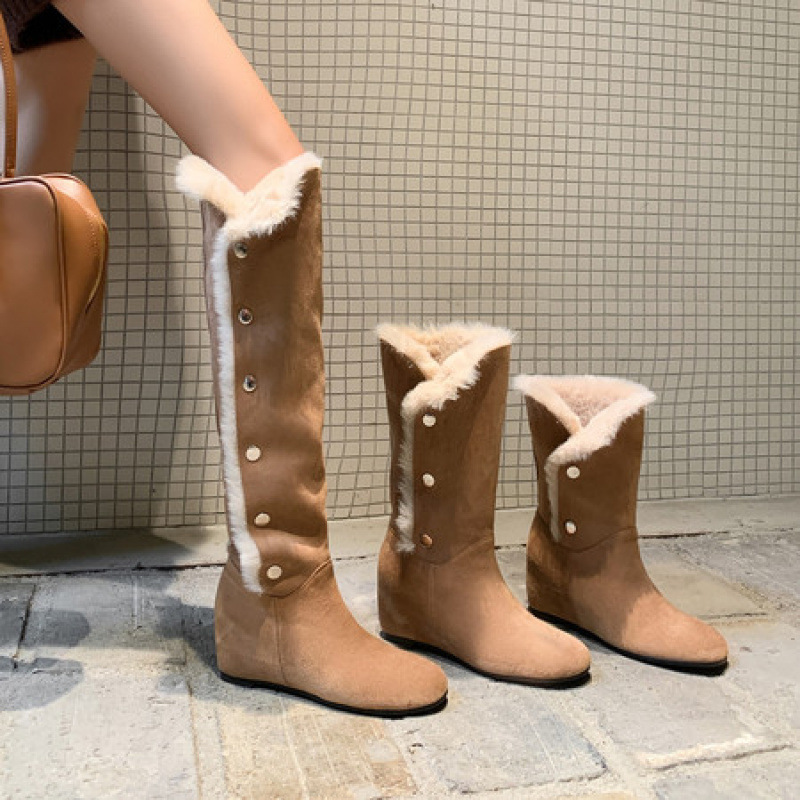 雪地靴女款2025新款冬季美拉德内增高翻折两穿保暖显瘦棕色长筒靴