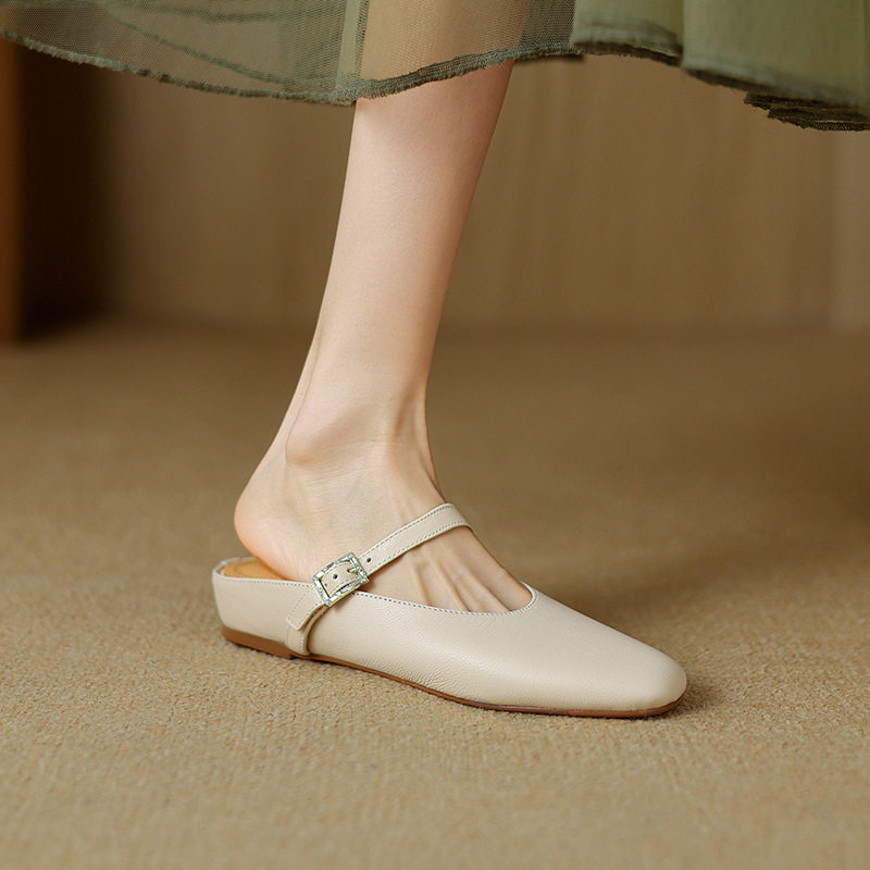 法式晚风真皮坡跟包头半拖鞋夏外穿内增高懒人穆勒鞋女大码41一43,居家布艺,居家婚庆拖鞋,淘宝优惠券,粉丝福利购,淘宝优惠卷