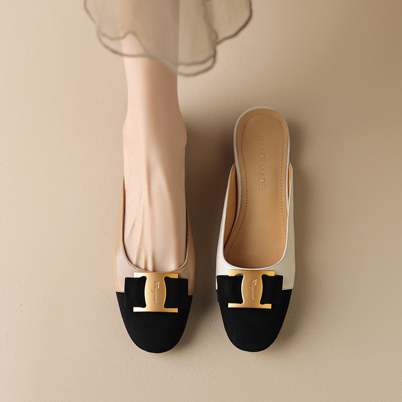 羊皮小香风包头半拖鞋女平底外穿春夏季金属扣凉拖穆勒鞋半托单鞋,女鞋,马丁靴,淘宝优惠券,粉丝福利购,淘宝优惠卷
