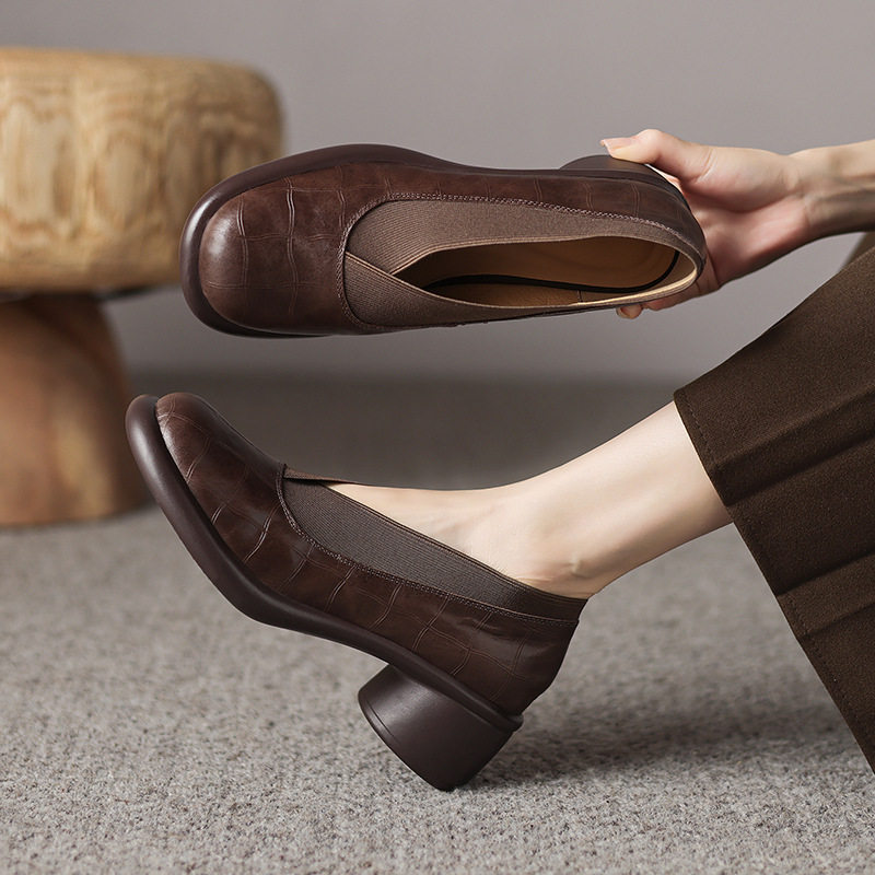 踩屎感真皮厚底小皮鞋女2024新款秋圆头中口单鞋百搭中跟粗跟女鞋,女鞋,马丁靴,淘宝优惠券,粉丝福利购,淘宝优惠卷