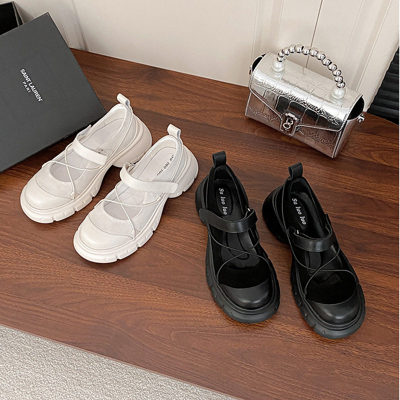 2025年夏季新款休闲百搭玛丽珍鞋增高厚底小个子系带拼色单鞋外穿,女鞋,马丁靴,淘宝优惠券,粉丝福利购,淘宝优惠卷