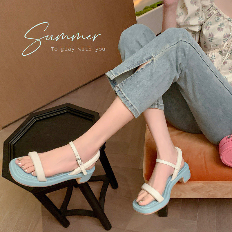 羊皮软底~网红同款拼色鞋底沙滩露营简约百搭一字带厚底凉鞋女夏,户外/登山/野营/旅行用品,登山鞋/徒步鞋,淘宝优惠券,粉丝福利购,淘宝优惠卷