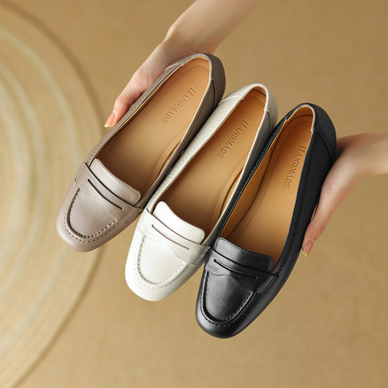 法式复古真皮圆头单鞋女2025软皮羊皮乐福鞋平底浅口一脚蹬蛋卷鞋,女鞋,马丁靴,淘宝优惠券,粉丝福利购,淘宝优惠卷