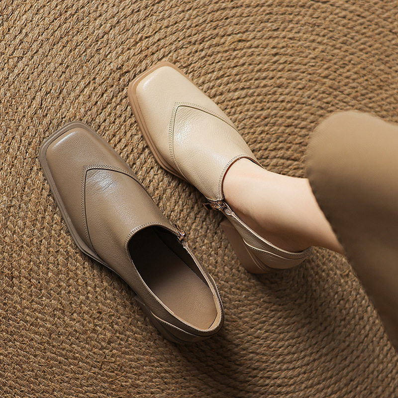 2025新款深口方头粗跟单鞋女春英伦风真皮侧拉链配裙子高跟小皮鞋,居家布艺,居家婚庆拖鞋,淘宝优惠券,粉丝福利购,淘宝优惠卷