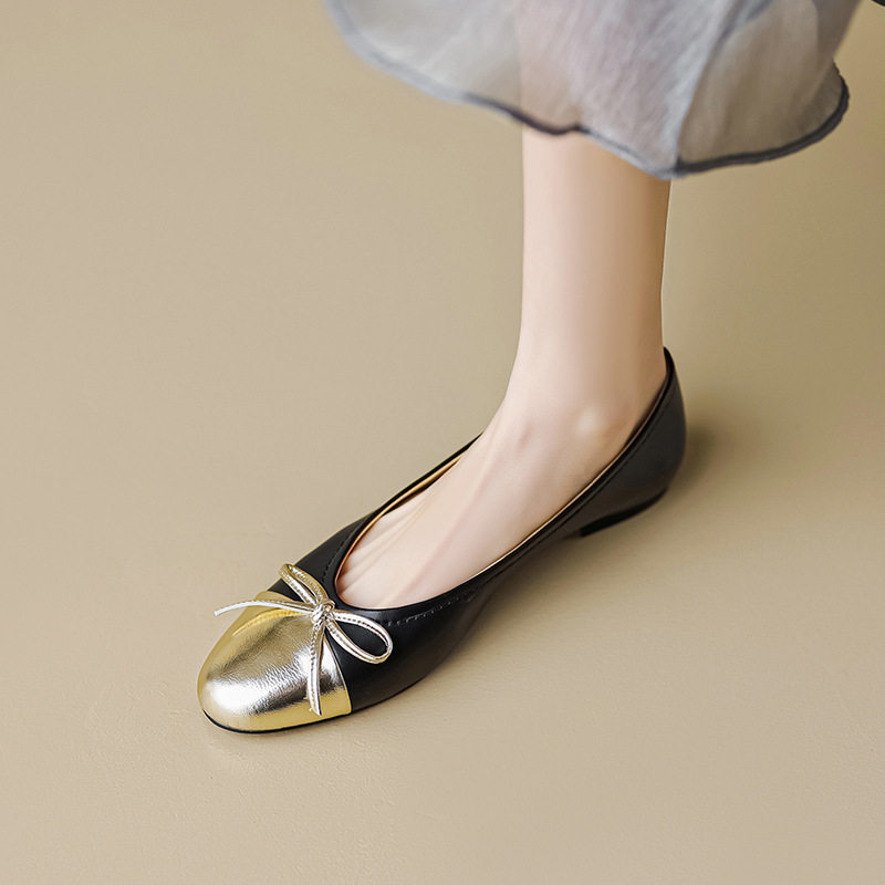 法式小香风蝴蝶结拼色软底单鞋女2023新款真皮豆豆平底奶奶鞋大码,居家布艺,居家婚庆拖鞋,淘宝优惠券,粉丝福利购,淘宝优惠卷