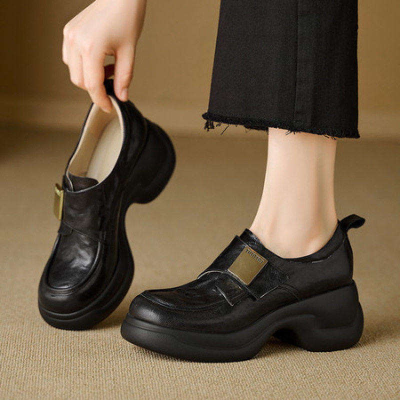 6cm2025新款时尚超舒适轻便百搭里外全皮单鞋松糕厚底高跟乐福鞋,女鞋,马丁靴,淘宝优惠券,粉丝福利购,淘宝优惠卷