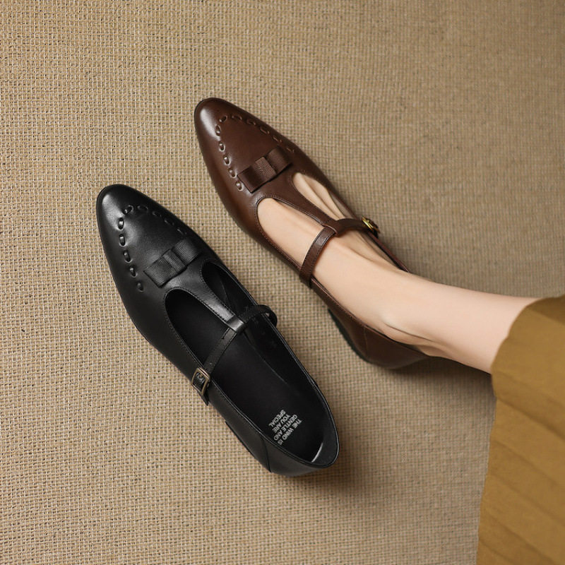 真皮平底单鞋丁字扣带夏天法式复古玛丽珍低跟舒适尖头通勤小皮鞋,女鞋,马丁靴,淘宝优惠券,粉丝福利购,淘宝优惠卷