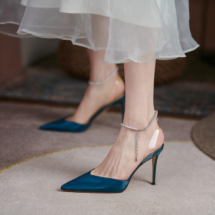 包头凉鞋女一字扣水钻细跟伴娘鞋真皮性感气质尖头婚鞋夏季高跟鞋,女鞋,马丁靴,淘宝优惠券,粉丝福利购,淘宝优惠卷