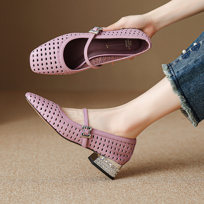 真皮单鞋女夏新款中跟低跟粗跟镂空打孔钻跟里外全皮洞洞鞋四季鞋,女鞋,马丁靴,淘宝优惠券,粉丝福利购,淘宝优惠卷