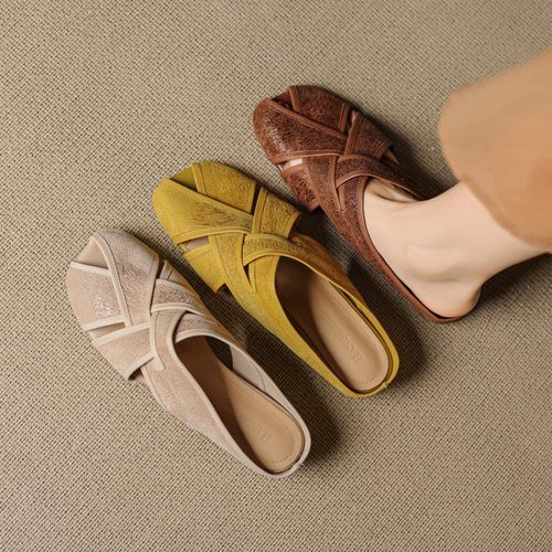 复古时尚圆头镂空编织增高凉拖鞋女2025夏新款外穿浅黄米杏焦糖色