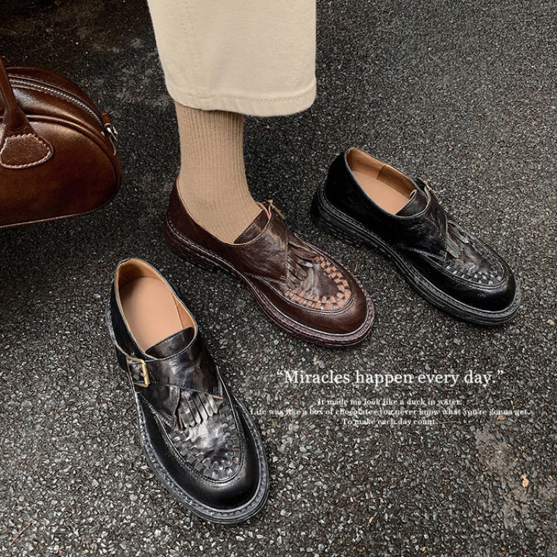 复古时尚圆头深口粗跟皮带扣单鞋女2025夏季新款软底英伦风小皮鞋,女鞋,马丁靴,淘宝优惠券,粉丝福利购,淘宝优惠卷