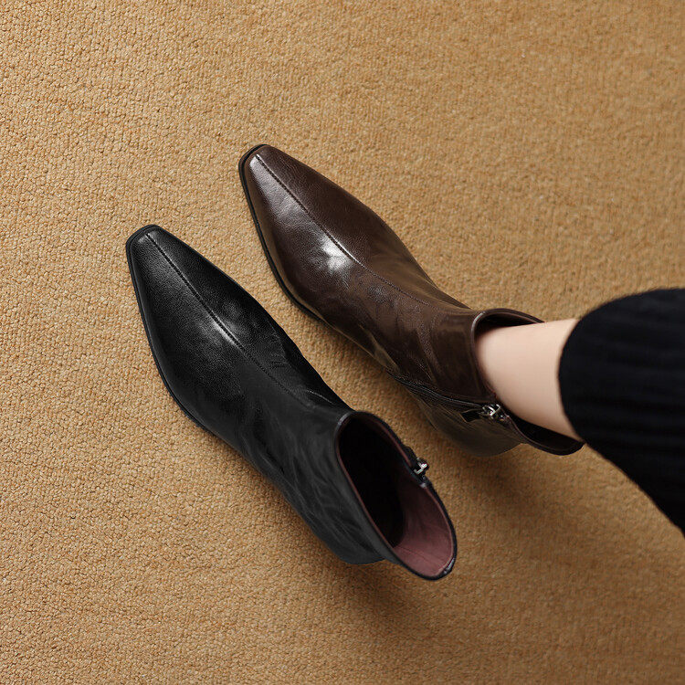 法式复古小方头猫跟气质羊皮及裸靴2024冬时尚气质简约舒适短筒靴,运动/瑜伽/健身/球迷用品,广场舞鞋,淘宝优惠券,粉丝福利购,淘宝优惠卷