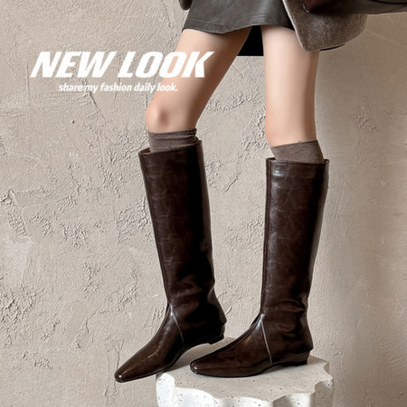 内增高！西部牛仔马丁靴女长筒靴2025秋冬高筒烟管靴复古骑士长靴