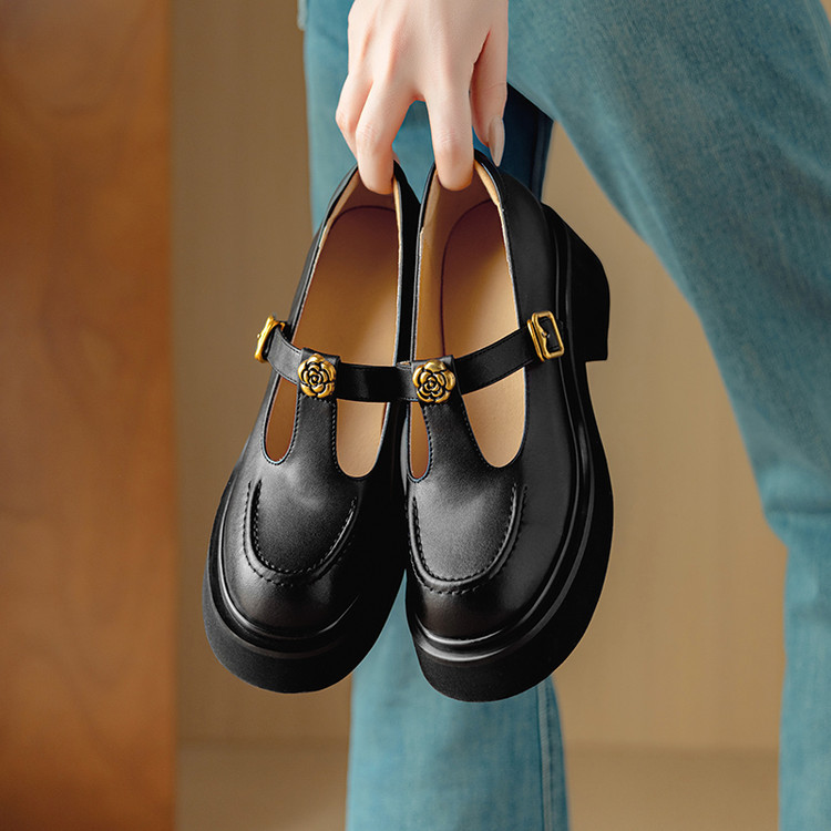 真皮T字带玛丽珍小皮鞋女2025新款复古黑色乐福鞋小香风法式单鞋~