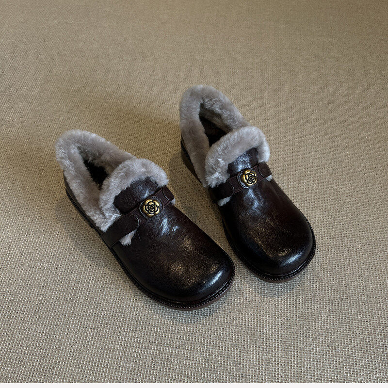 羊皮毛一体加绒勃肯鞋秋冬新款保暖低跟毛毛鞋真皮粗跟单鞋乐福鞋,女鞋,马丁靴,淘宝优惠券,粉丝福利购,淘宝优惠卷