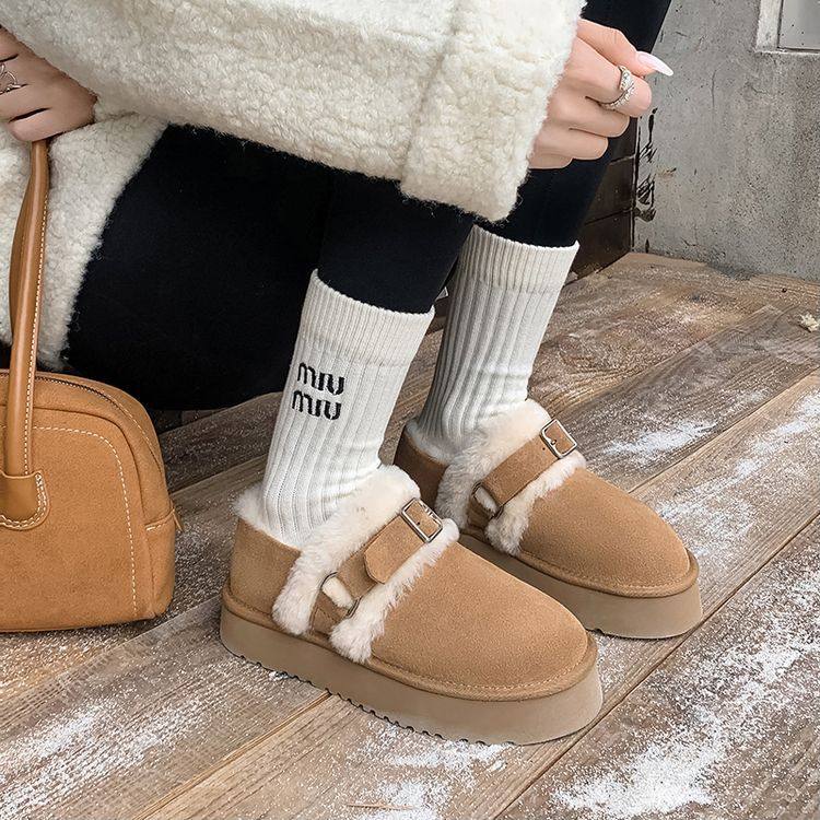 保暖棉鞋子女士加绒厚底外穿皮带扣2024新款冬季休闲磨砂羊羔毛毛,女鞋,马丁靴,淘宝优惠券,粉丝福利购,淘宝优惠卷