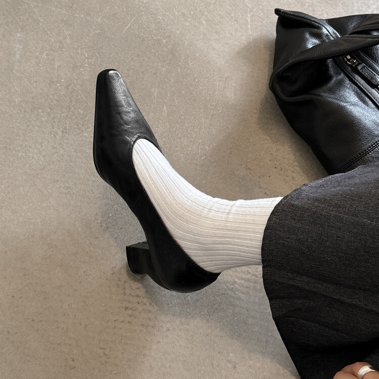 4cm丨小方头中跟单鞋女异形跟真皮女巫鞋手抓纹羊皮一脚蹬奶奶鞋~