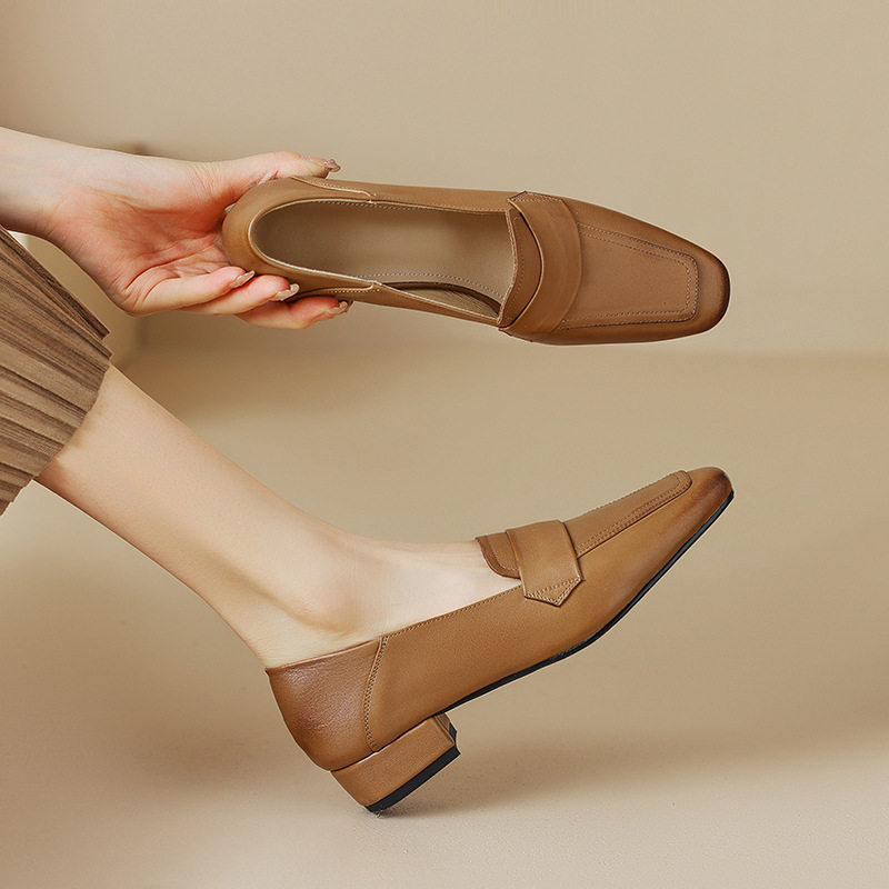 方头乐福鞋牛皮软底豆豆鞋2023春新款复古粗跟单鞋女英伦风小皮鞋,运动/瑜伽/健身/球迷用品,广场舞鞋,淘宝优惠券,粉丝福利购,淘宝优惠卷