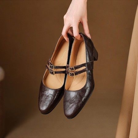 法式复古中跟小皮鞋女2025新款真皮小方头浅口单鞋一字带玛丽珍鞋,女鞋,马丁靴,淘宝优惠券,粉丝福利购,淘宝优惠卷