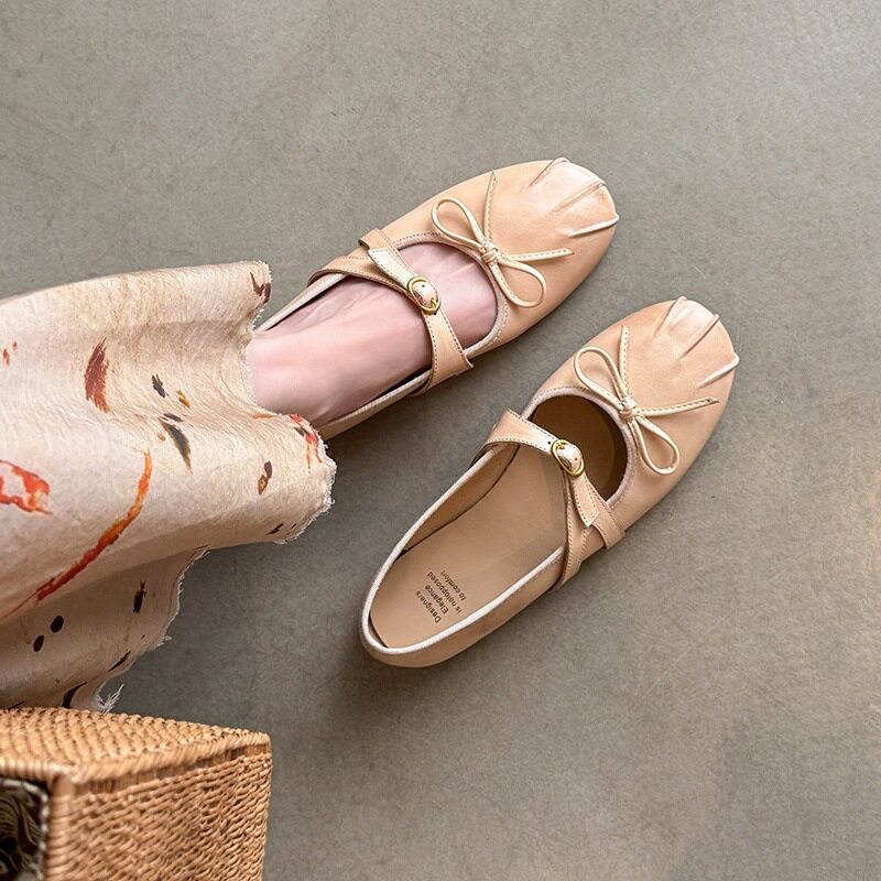 法式复古真皮浅口单鞋女2025新款小皮鞋芭蕾舞平底鞋软底玛丽珍鞋