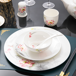 新中式餐具酒店摆台饭店会所餐馆厅专用餐具骨瓷陶瓷盘碗筷碟套装