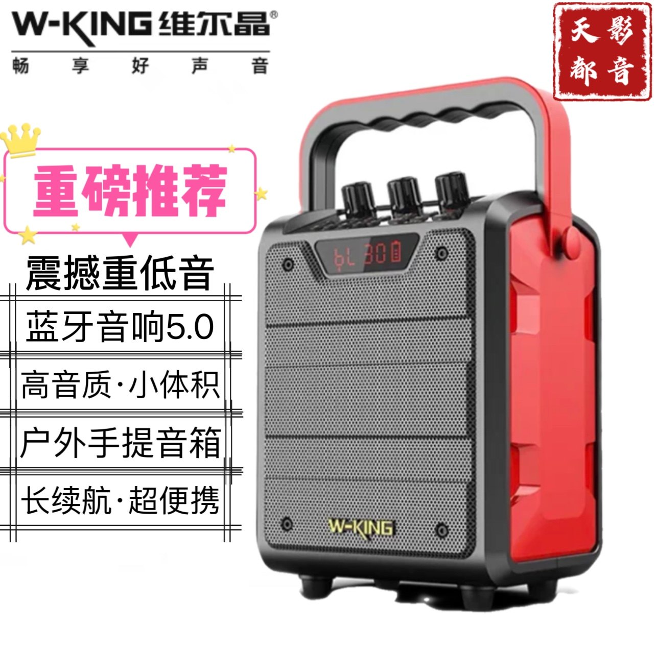 维尔晶T2S 户外便携式小型广场舞手提音响 重低音大音量蓝牙音箱