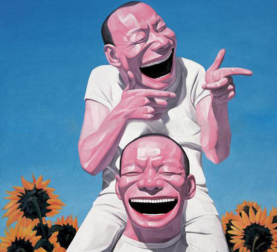 手绘油画岳敏君开怀大笑写实