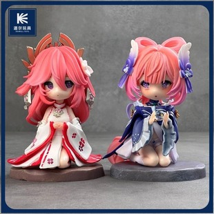 【原神】Q版八重神子&珊瑚宫心海美少女坐姿动漫手办模型国产实拍