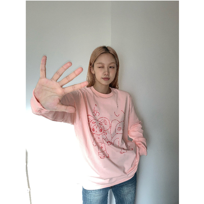 长袖卡通中等可爱棉女快乐