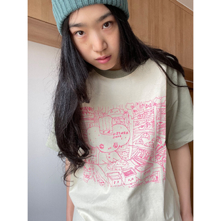 曼斯特物种做好吃面包短袖原创可爱卡通趣味印花纯色棉情侣女T恤