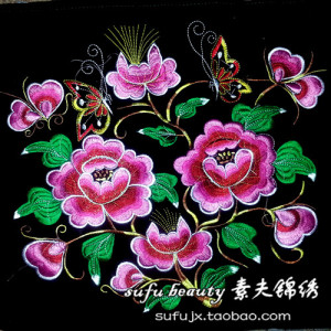 绒布绣片机绣民族中国风苗绣刺绣绣花布料绣布山茶花牡丹花背被芯
