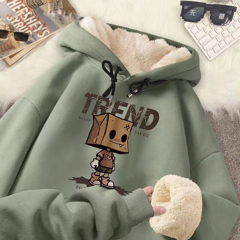 美式复古重磅连帽羊羔绒卫衣男女秋冬季2025新款宽松潮牌情侣外套