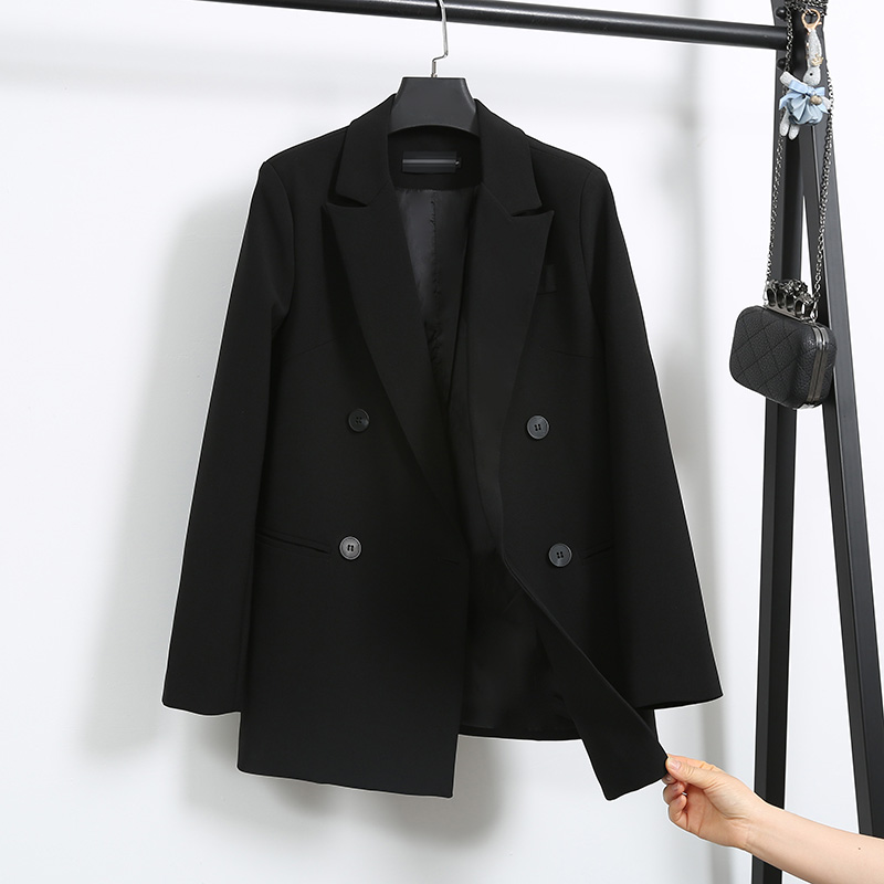 2021春秋韩版chic黑色小西装中长款职业宽松休闲西服上衣外套女潮