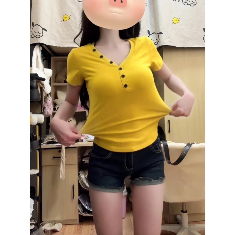 2025新款夏季小衫韩版上衣修身短袖女T恤打底衫女时尚百搭短款潮