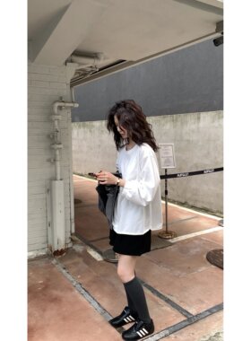 METWO 2025秋冬新款基础长袖简约风百搭ins8851#花边韩系白长上衣