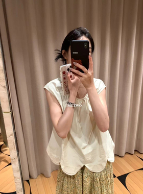 METWO 2025春夏新款韩系简约女款背心衬衫8887#花瓣下摆极简上衣