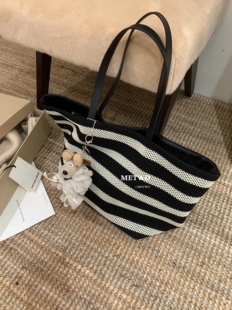 METWO 法式单肩包编织包包出游度假托特包简约条纹沙滩海边通勤包